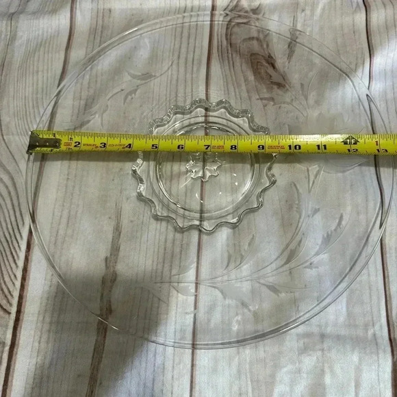 Glass Platter Etched Rose Pattern 13.5” - Picture 2 of 4